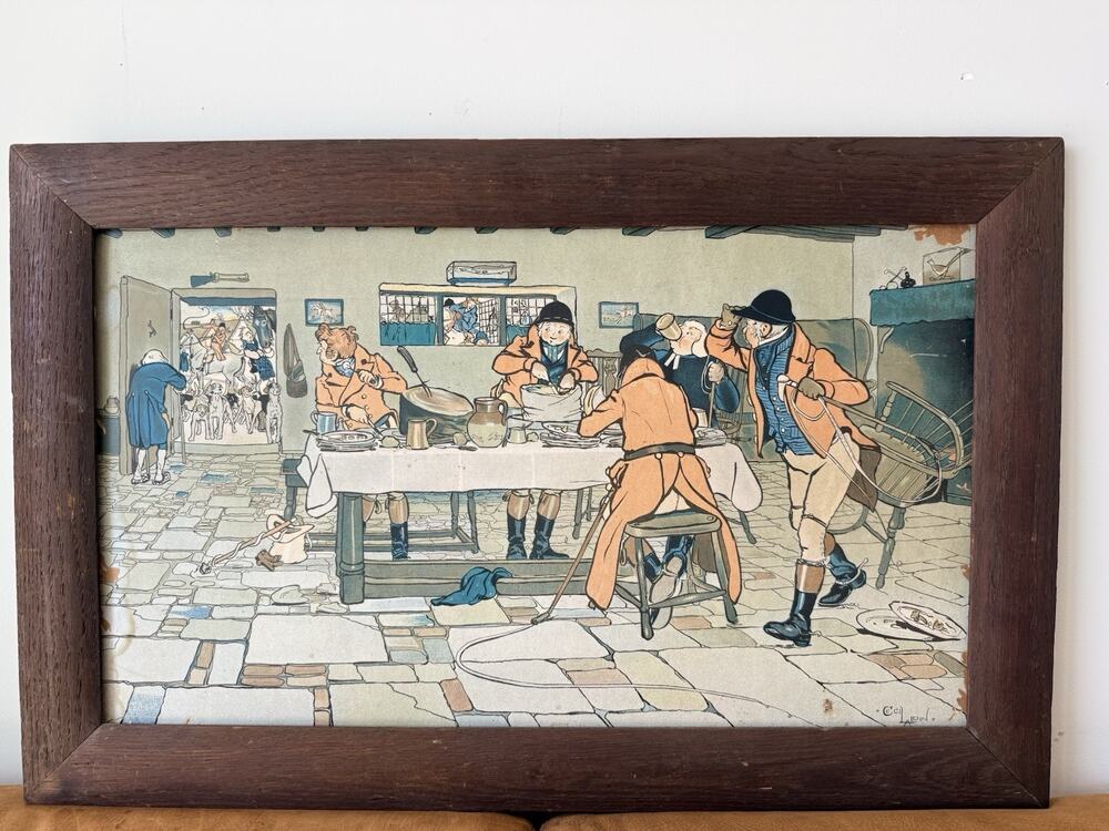Antique Cecil Aldin Fallowfield Hunt Print The Hunt Breakfast Wood Frame C 1900
